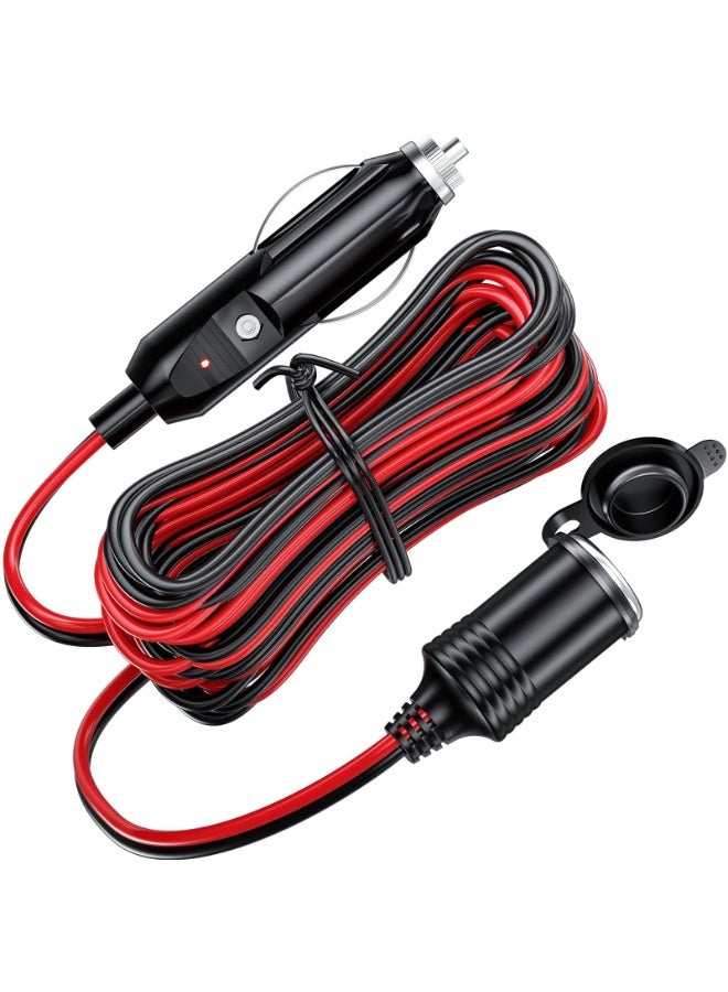 fantasize سلك تمديد ولاعة السجائر بطول 13 قدم، قابس ولاعة السجائر 12V 24V إلى مقبس 16AWG سلك تمديد ثقيل مع فيوز 15A ومؤشر LED موصل مقبس AUX لولاعة السجائر في السيارة - Image 1